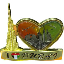 I Love Dubai(With Burj Khalifa And Heart) Gold Colour Fridge Magnet