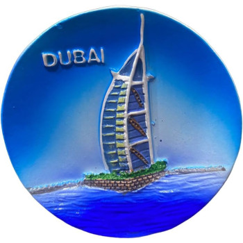 Burj Al Arab Designed Round Blue Ceramic Fridge Magnet