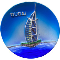 Burj Al Arab Designed Round Blue Ceramic Fridge Magnet