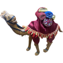 Wooden Camel Medium Sized Red Cloth Decor With Trinket 30cm Height, 30cm Length