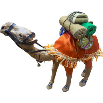 Wooden Camel Medium Sized Orange Cloth Decor With Trinket 30cm Height, 30cm Length