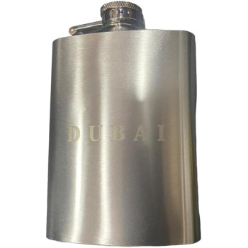 Stainless Steel Hip Flask With Dubai Wording 10cm x 6cm, 5 Oz