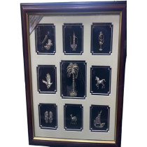 Handmade Frame With 9 Different Silver Souvenirs 38cm Height, 38m Length