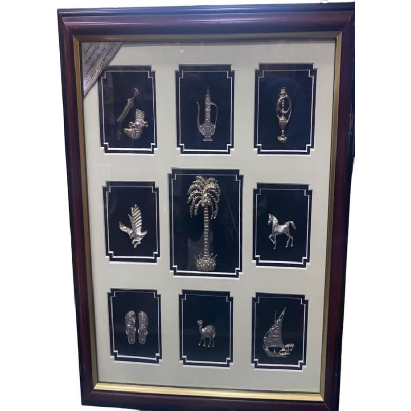 Handmade Frame With 9 Different Silver Souvenirs 38cm Height, 38m Length