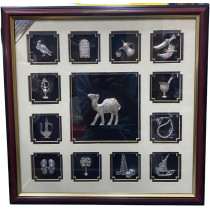 Handmade Frame With 13 Different Silver Souvenirs With Camel Souvenir Under Glass 44x44cm