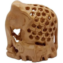 Handmade Wooden Wood Carved Royal Jali Elephant Mini Sculpture
