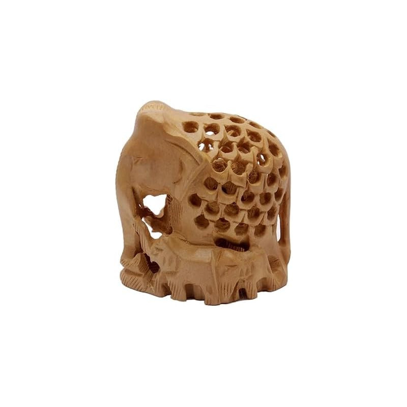 Handmade Wooden Wood Carved Royal Jali Elephant Mini Sculpture