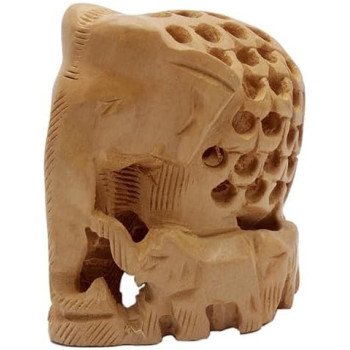 Handmade Wooden Wood Carved Royal Jali Elephant Mini Sculpture