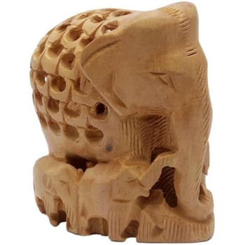 Handmade Wooden Wood Carved Royal Jali Elephant Mini Sculpture