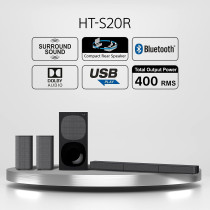Sony HT-S20R Real 5.1ch Dolby Digital Soundbar for TV with subwoofer and Compact Rear Speakers, 5.1ch Home Theatre System (400W,Bluetooth & USB Connectivity, HDMI & Optical connectivity)