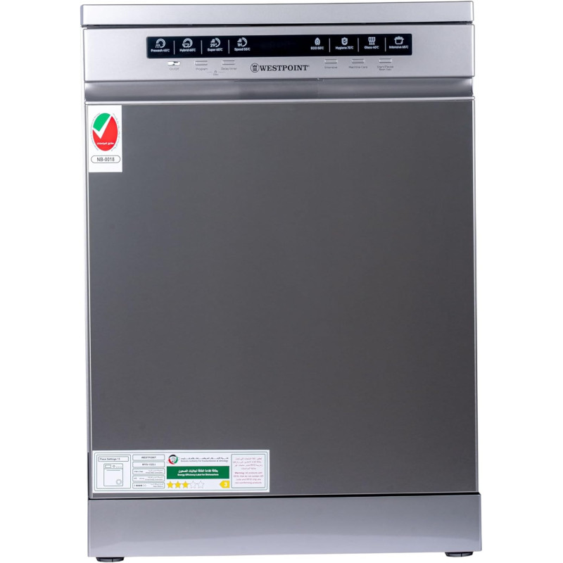Westpoint Dishwashers Full Size 13 Place Settings Free Standing 8 Programs 3 Filters Eco Wash Condensation Drying Stainless Steel Led Panel ESMA WYS-1323I