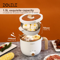 Zolele Zc302 Multifunctional Electric Rice Cooker With Non-Stick Coating Pot Two Gear Heating 1.5L Large Capacity Multi-Purpose Rice Cooker 600W-White