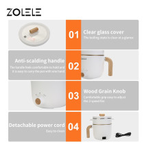 Zolele Zc302 Multifunctional Electric Rice Cooker With Non-Stick Coating Pot Two Gear Heating 1.5L Large Capacity Multi-Purpose Rice Cooker 600W-White