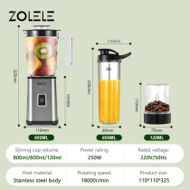 Zolele Zi101 Electric Juicer Multifunctional 800Ml Capacity One Button Switch 18000Rpm Strong Motor Grinder - Silver