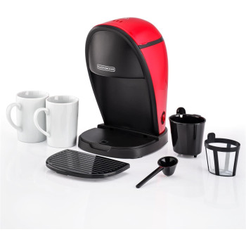 Black Decker Coffee Maker DCM48-B5 450W With Two Coffee Mugs And Measuring Spoon Set Red