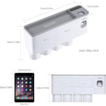 Toothbrush Holder Wall Mounted, MOPMS Automatic Toothpaste Dispenser Squeezer with Holders for Bathroom-Shelf Magnetic Cups Toothbrush Toothpaste Holder Drawer Organizer Space Saver-4 Cups Grey