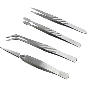 Stainless Steel Electronics Forceps Eyebrow & Makeup Repair Tweezers (Set of 4 Pieces)
