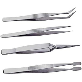 Stainless Steel Electronics Forceps Eyebrow & Makeup Repair Tweezers (Set of 4 Pieces)