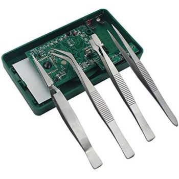 Stainless Steel Electronics Forceps Eyebrow & Makeup Repair Tweezers (Set of 4 Pieces)