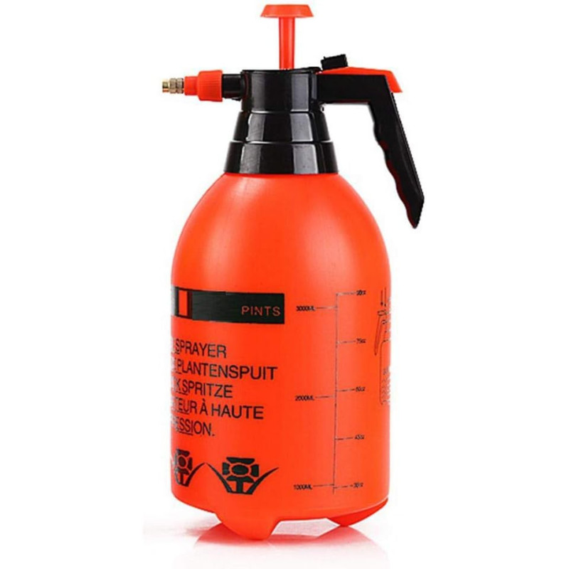 Volwco Handheld Garden Sprayer, Volwco 2L Portable Pressurized Sprayer One Hand Pressure Bottle, Adjustable Nozzle, Use with Water Chemicals