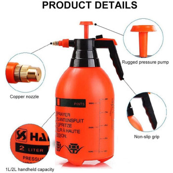 Volwco Handheld Garden Sprayer, Volwco 2L Portable Pressurized Sprayer One Hand Pressure Bottle, Adjustable Nozzle, Use with Water Chemicals