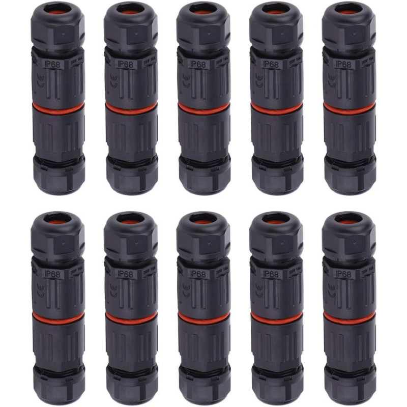 Walfront 10 Pcs Electrical Cable Connector IP68 3 Pin Outdoor Plug Socket Waterproof Wire Connector Fitting 0.5mm² - 2.0mm²