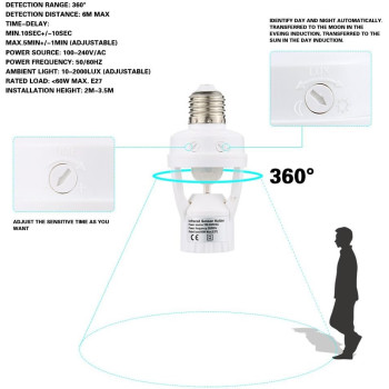 360 Degree Detection PIR Infrared Motion Sensor E27 LED Light Lamp Base Holder Bulb Socket With Day & Night 2 Modes