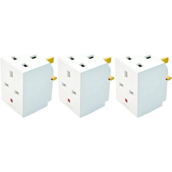 Abbasali 3 Way Socket Multi Plug Fused Adapter UK Mains 13 Amp 240V AC 3 Socket, Pack Of 3Pcs