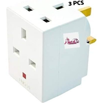 Abbasali 3 Way Socket Multi Plug Fused Adapter UK Mains 13 Amp 240V AC 3 Socket, Pack Of 3Pcs