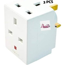 Abbasali 3 Way Socket Multi Plug Fused Adapter UK Mains 13 Amp 240V AC 3 Socket, Pack Of 3Pcs