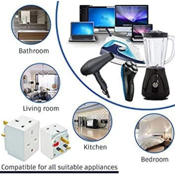 Abbasali 3 Way Socket Multi Plug Fused Adapter UK Mains 13 Amp 240V AC 3 Socket, Pack Of 3Pcs