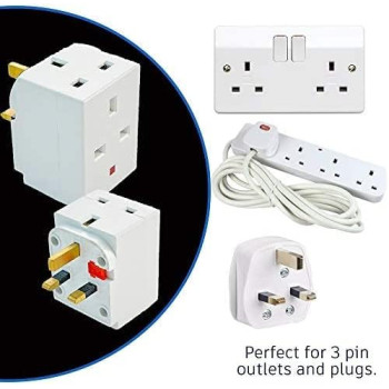 Abbasali 3 Way Socket Multi Plug Fused Adapter UK Mains 13 Amp 240V AC 3 Socket, Pack Of 3Pcs