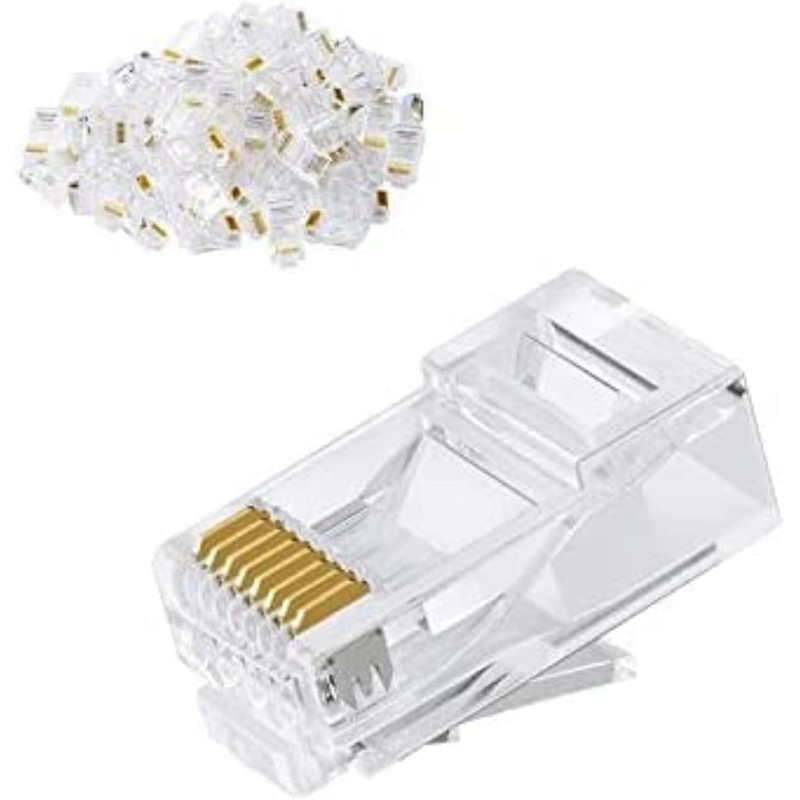 Abbasali Cat6 RJ45 Ends, Abbasali 100-PACK Cat6 Connector, Cat6 / Cat5e RJ45 Connector, Ethernet Cable Crimp Connectors UTP Network Plug For Solid Wire & Standard Cable, Transparent