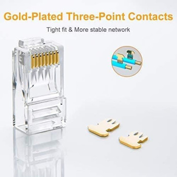 Abbasali Cat6 RJ45 Ends, Abbasali 100-PACK Cat6 Connector, Cat6 / Cat5e RJ45 Connector, Ethernet Cable Crimp Connectors UTP Network Plug For Solid Wire & Standard Cable, Transparent
