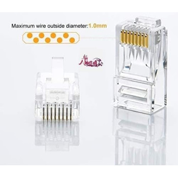Abbasali Cat6 RJ45 Ends, Abbasali 100-PACK Cat6 Connector, Cat6 / Cat5e RJ45 Connector, Ethernet Cable Crimp Connectors UTP Network Plug For Solid Wire & Standard Cable, Transparent