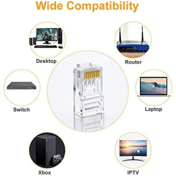 Abbasali Cat6 RJ45 Ends, Abbasali 100-PACK Cat6 Connector, Cat6 / Cat5e RJ45 Connector, Ethernet Cable Crimp Connectors UTP Network Plug For Solid Wire & Standard Cable, Transparent