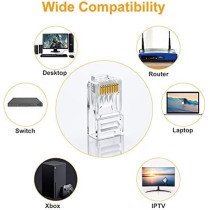 Abbasali Cat6 RJ45 Ends, Abbasali 100-PACK Cat6 Connector, Cat6 / Cat5e RJ45 Connector, Ethernet Cable Crimp Connectors UTP Network Plug For Solid Wire & Standard Cable, Transparent