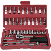 46pcs Ratchet Torque Wrench Kit Hand Tools For Car, 1/4 Inch Socket Set Durable Spanner Socket Set, Car Repair Tool