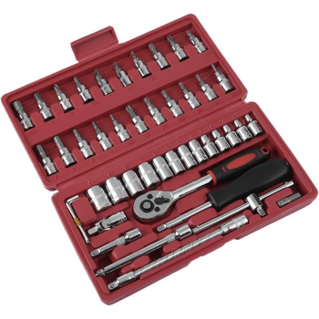 46pcs Ratchet Torque Wrench Kit Hand Tools For Car, 1/4 Inch Socket Set Durable Spanner Socket Set, Car Repair Tool
