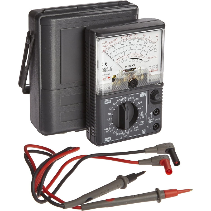 Hioki 3030-10 HiTester Manual-Ranging, Average-Sensing Analog Multimeter, 600V, 3 Kilohms, 300 Milli amp