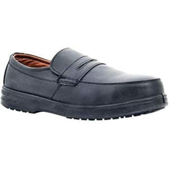 Abbasali Men Black Leather Safety Shoes, Mesh Breathable Lightweight Comfortable Steel, Toe Industrial Construction Slip Resistant Shoes (42, Laceless)