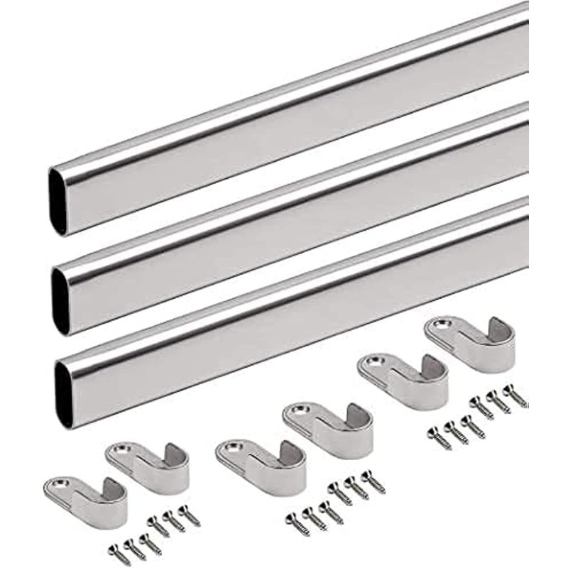 Abbasali 95 Cm Wardrobe Bar, Clothes Rod - Closet & Cupboard Organizer, Chromed Steel With Fittings - Easy Installation, Rail Coat Rack Wall Or Clothes Rail - Pack of 3