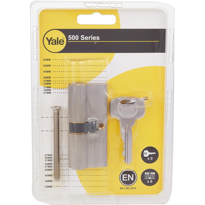 Yale 10-0502-3535-00-22-01, 500 Series Double Euro Profile Cylinder 35+35 Chrome