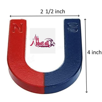 Abbasali U Shaped Horseshoe Magnet Red Blue Painted Pole For Physics Experiment, Lab & Scientific Supplies, Science Education (4 Inch)