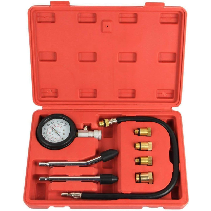 Automotives Car Petrol Engine Compression Tester Kit Universal Push On Gauge Set