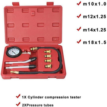 Automotives Car Petrol Engine Compression Tester Kit Universal Push On Gauge Set