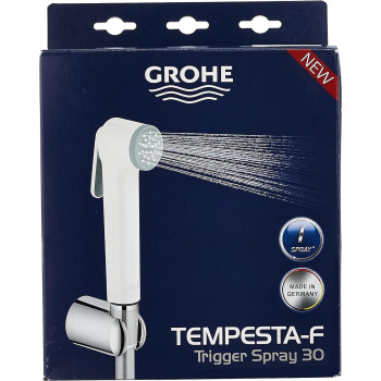 Grohe Tempesta-F Trigger Spray 30 Wall Holder Set 1 Spray, Consisting of: Hand Shower With Trigger Control / Wall Shower Holder / 1250mm Shower Hose, Anti-limescale System, Chrome, 27812IL1
