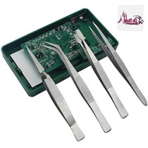 Abbasali 4Pcs/Set Precision Tweezers Stainless Steel Thick Electronics Forceps Eyebrow Tweezers Anti-Skid Makeup Repair Multi Tools