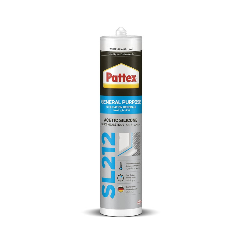 Pattex SL212 White Silicone Sealant Cartridge For Indoor And Outdoor, White, 280 ml, 2637448