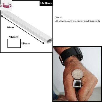 Abbasali 90cm Square Cable Box Self Adhesive PVC Trunking White Red Sticker Wall Cord Cover Cable Concealer On-Wall Wire Cover Paintable Cable Management Raceway to Hide Wires - Pack of 3 (16x16mm)